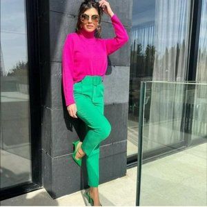 ZARA HIGH WAISTED BELTED PANTS